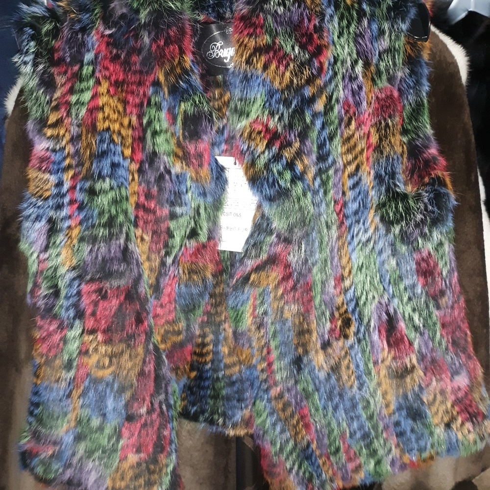 Multi Colored Knit Rabbit Fur Vest - Picture 6 of 8